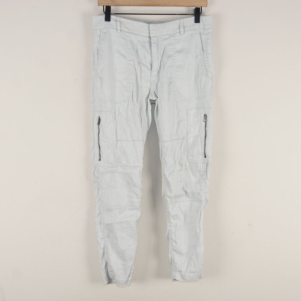Vince Linen Blend Light Gray Utility Zip Pockets Slim Ankle Pants Womens Sz 4